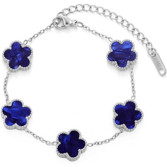 Four Leaf Clover Bracelet for Women Platinum Plated Stainless Steel - Picture 6 of 6
